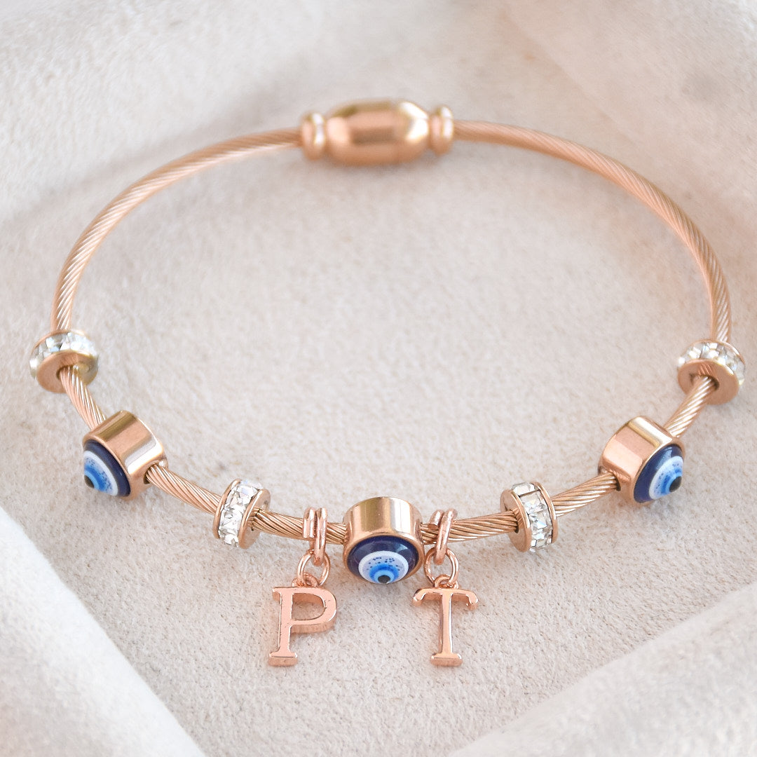 Custom Classic Evil Eye Bangle | Personalize with 2 or 3 Initials