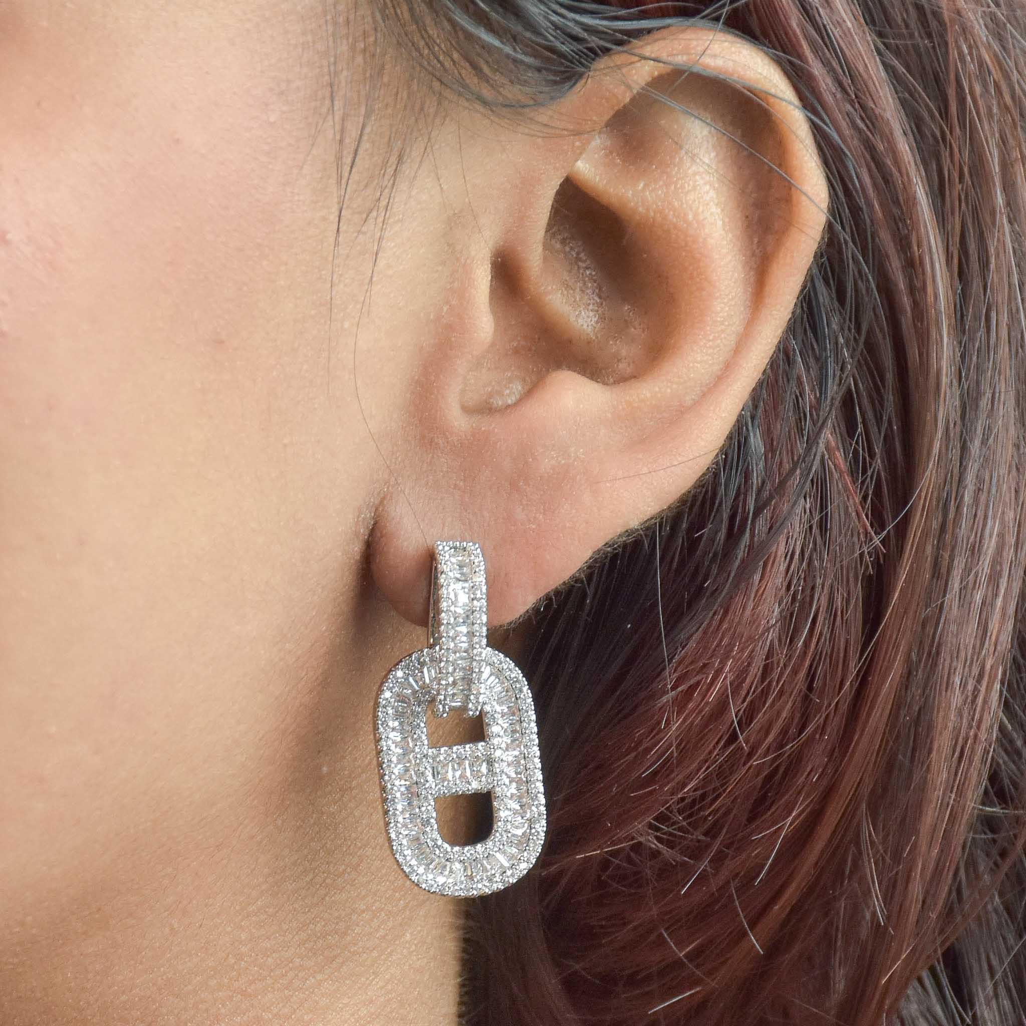 Silver Frame Diamond Earrings