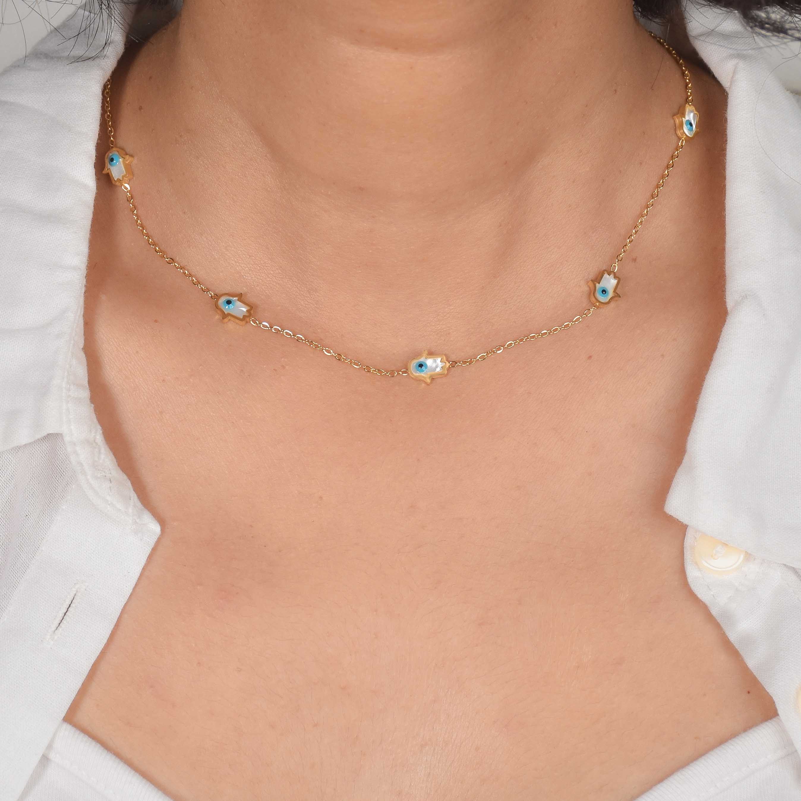 Tiny Evil Eye Hamsa Necklace