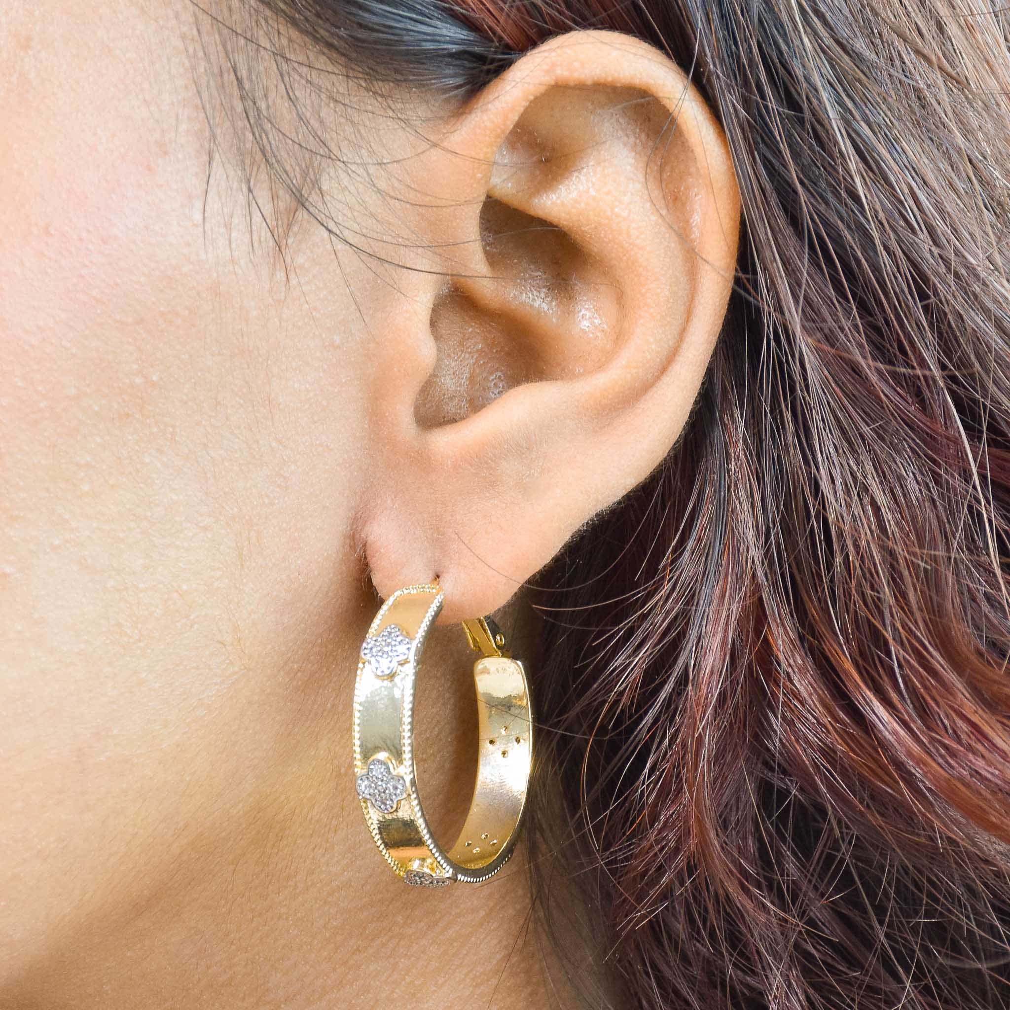 Golden Crystal Pave Hoops