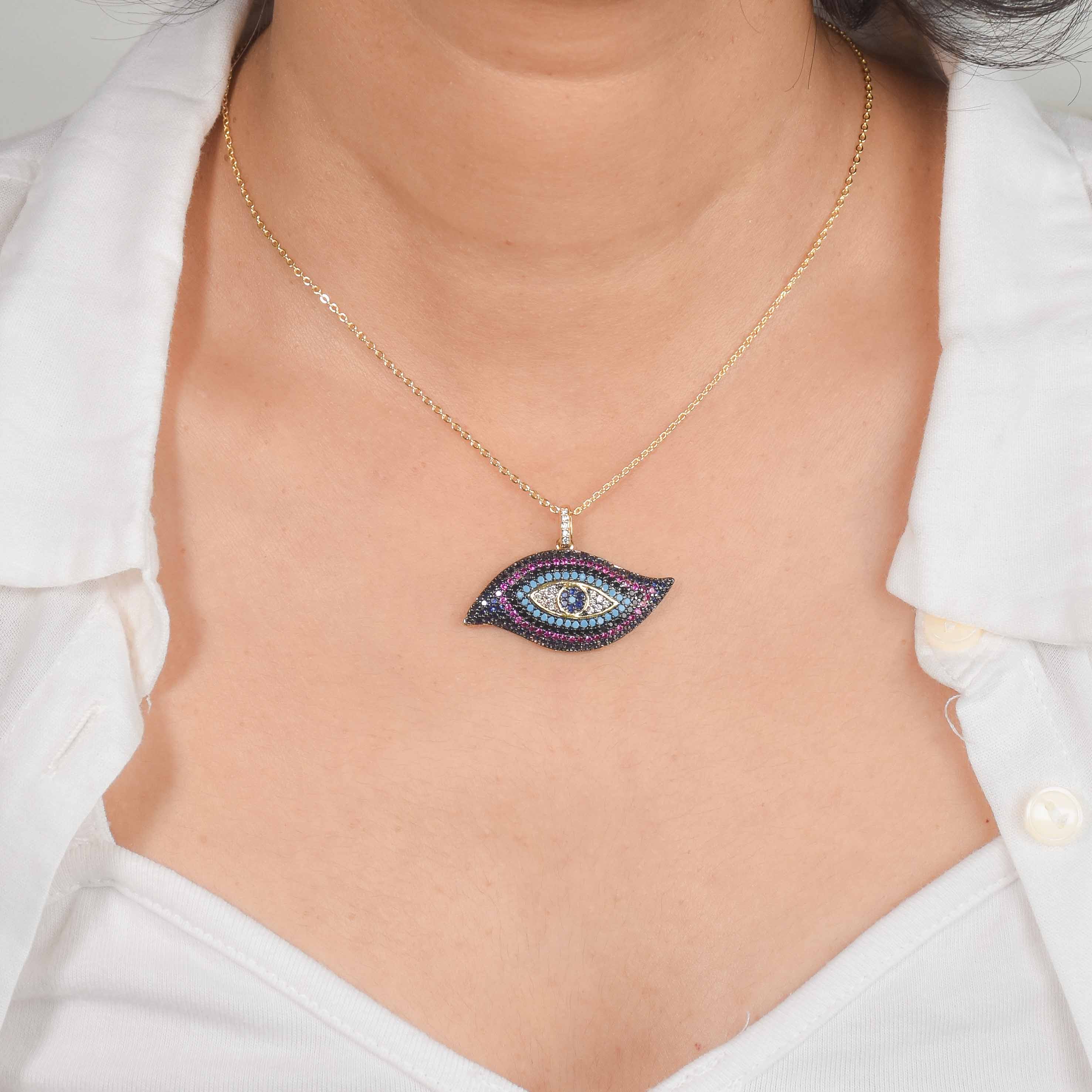Purple Studded Evil Eye Necklace