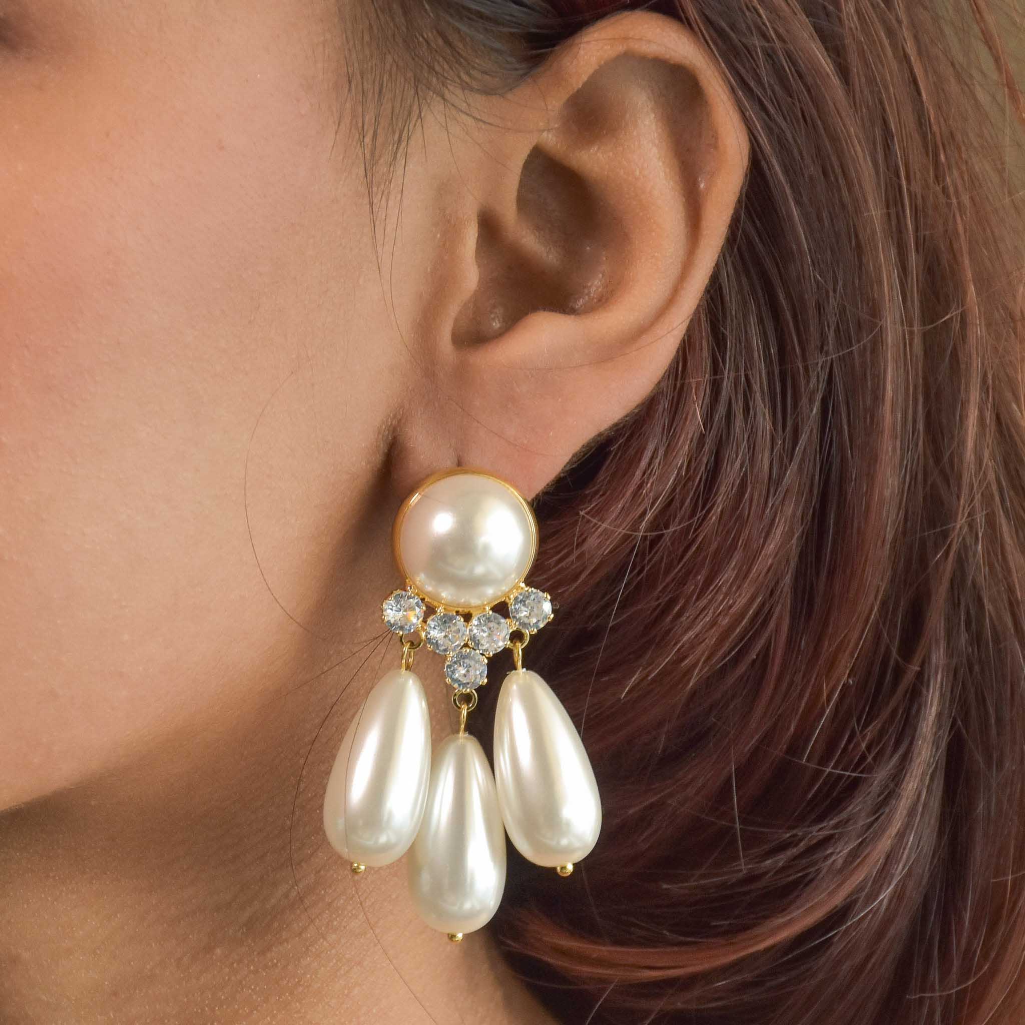 Triple Teardrop Pearl Earring