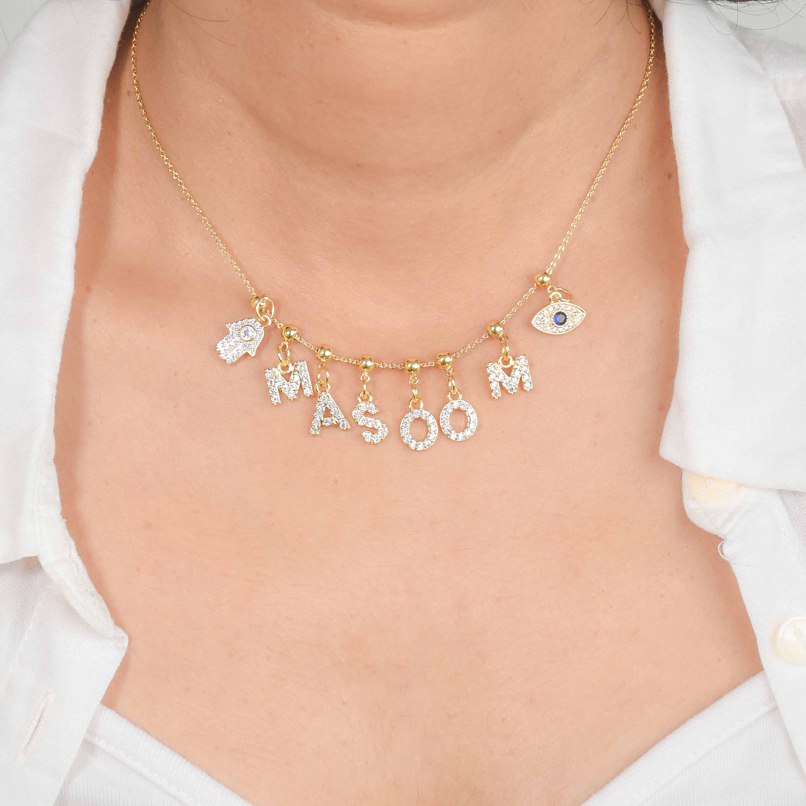 Name Necklace with Charms | Gold Finish Pendant for Women & Teens