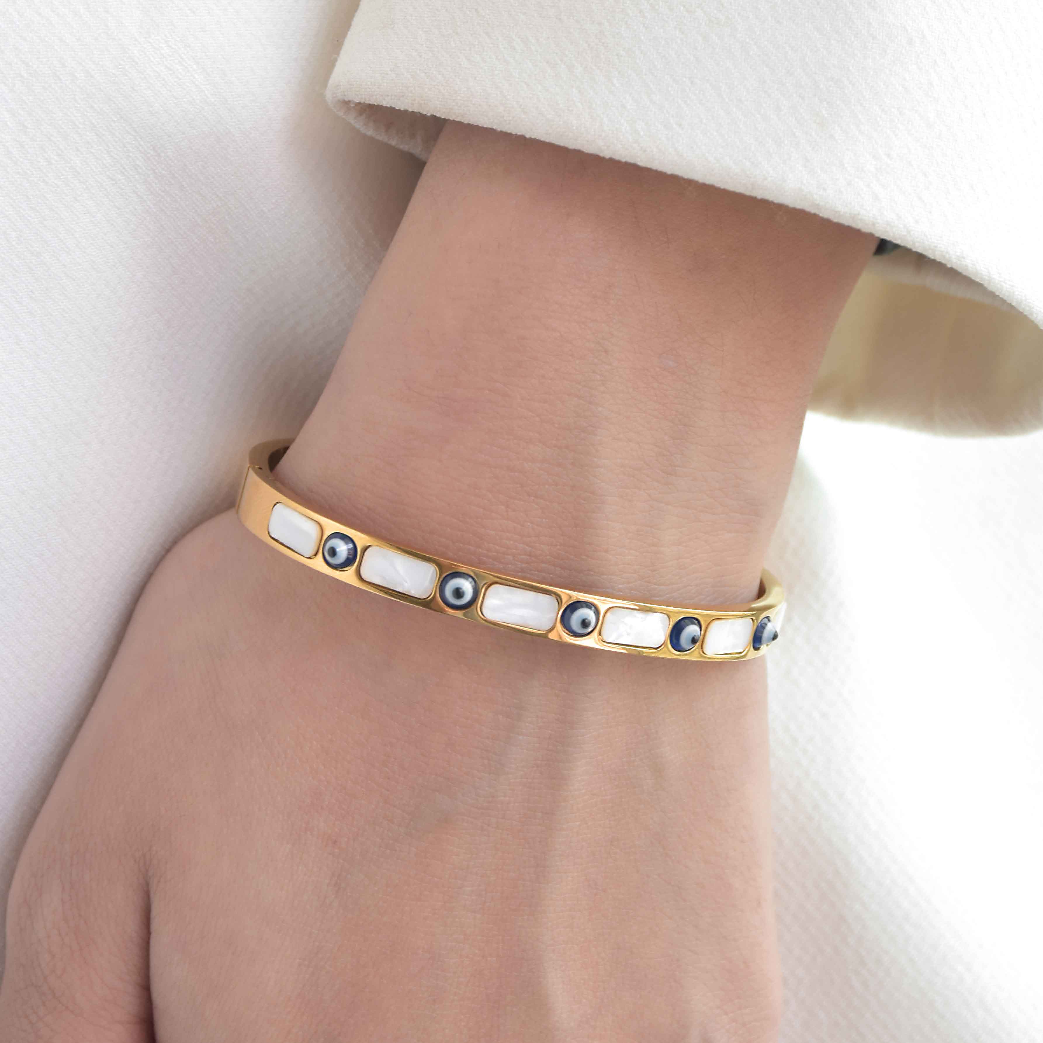 Mother of Pearl Evileye Bangle