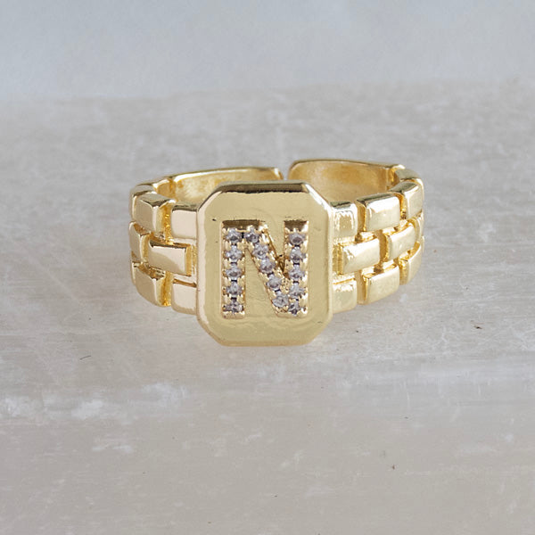 Diamond Initial Studded Ring