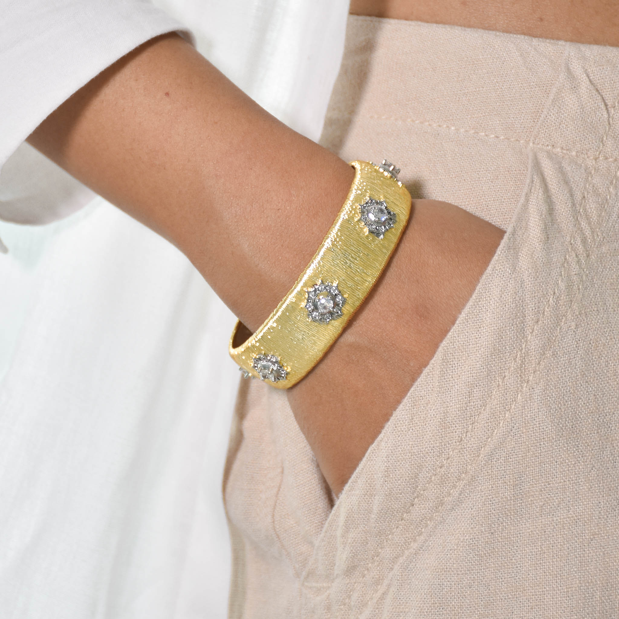 Modern Textured Diamond Bangle