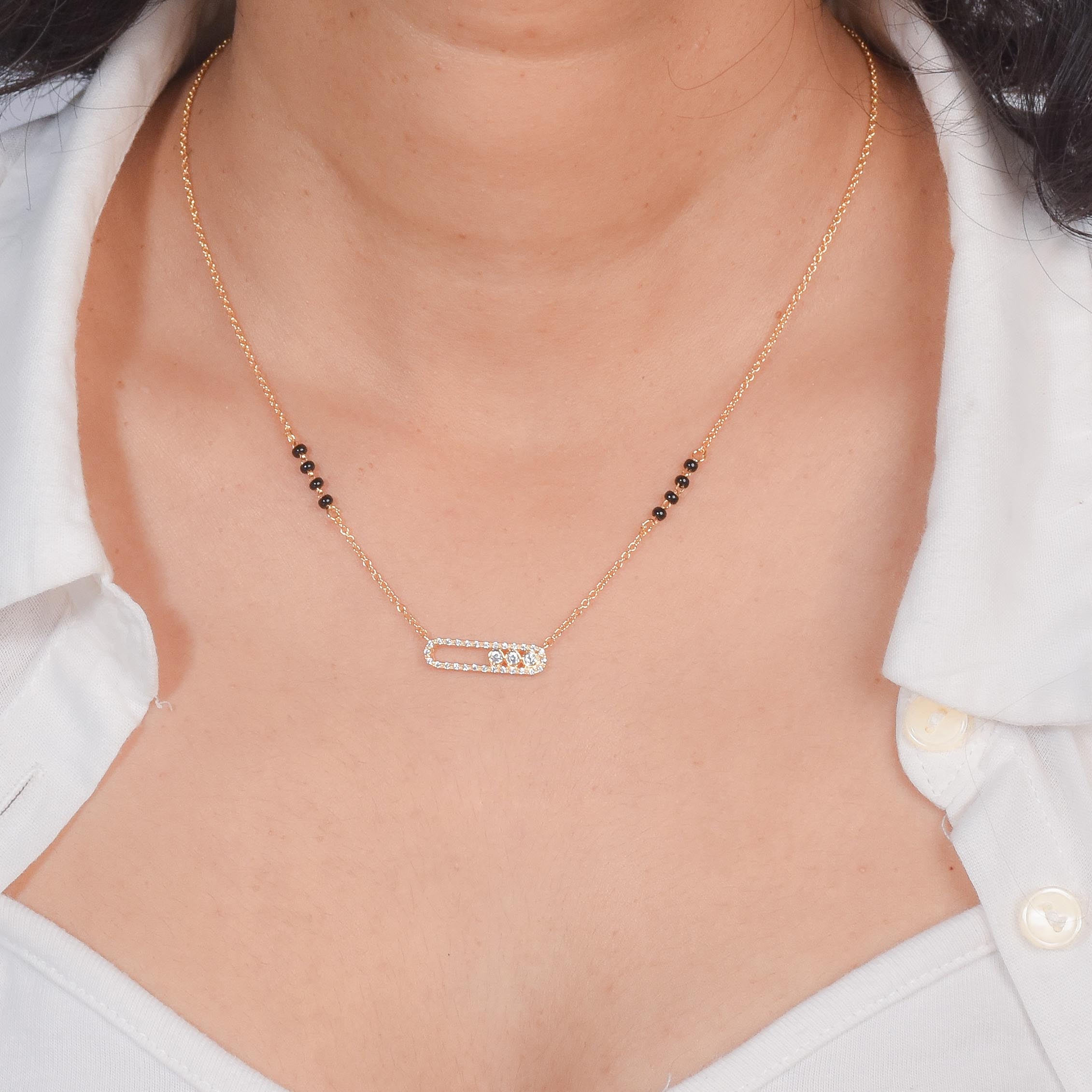 Diamond Halo Bar Mangalsutra Necklace