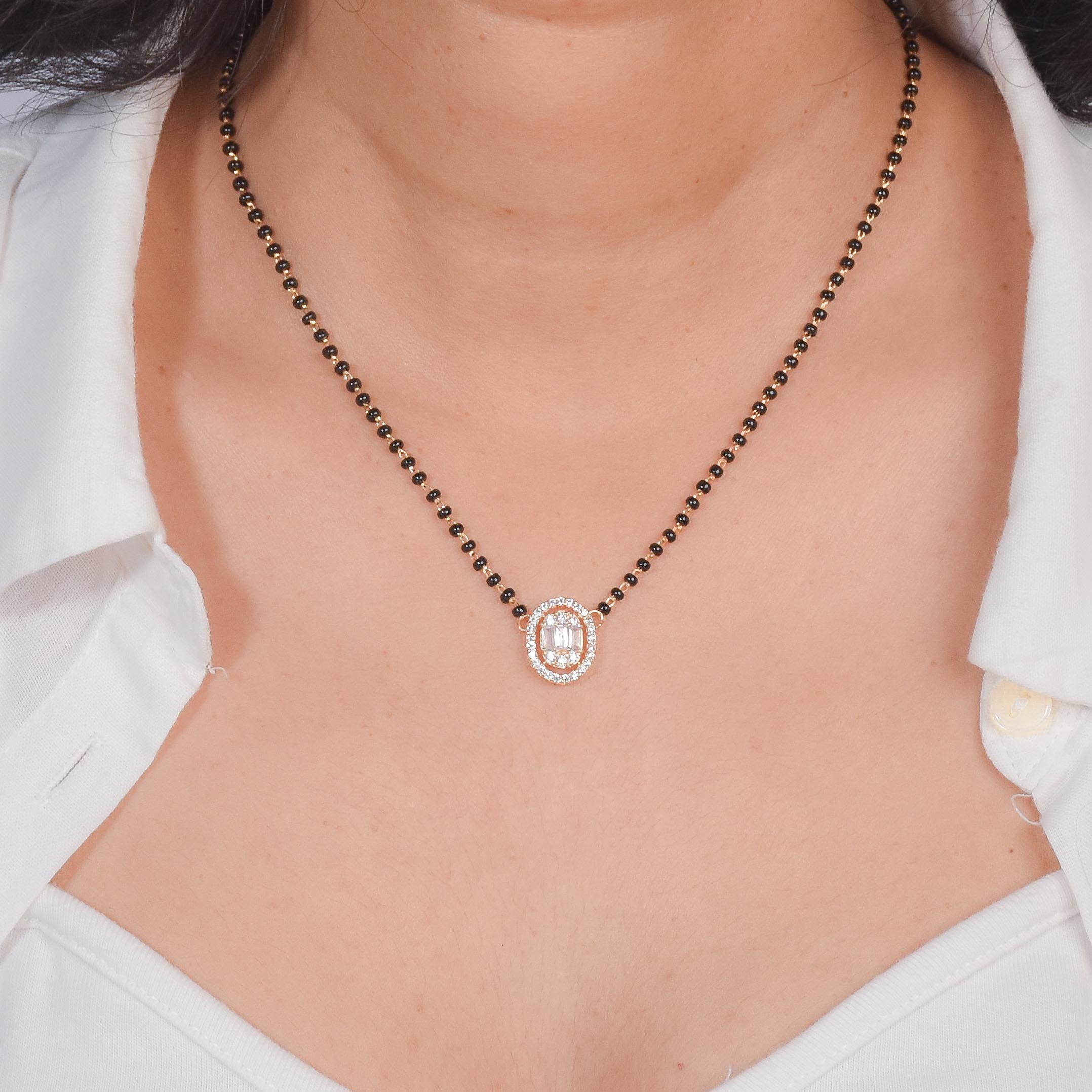 Oval Diamond Mangalsutra Necklace