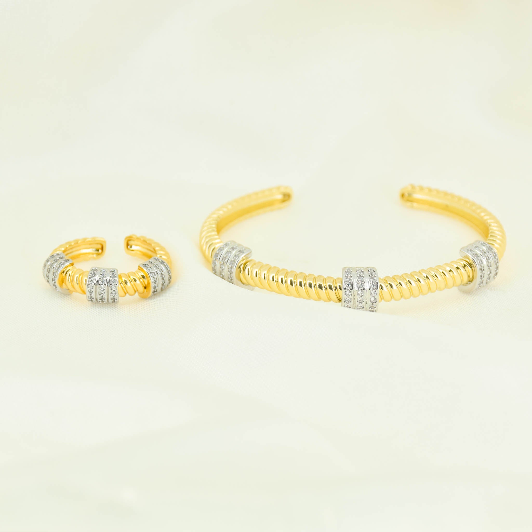 Gilded Twisted Bangle & Ring Set