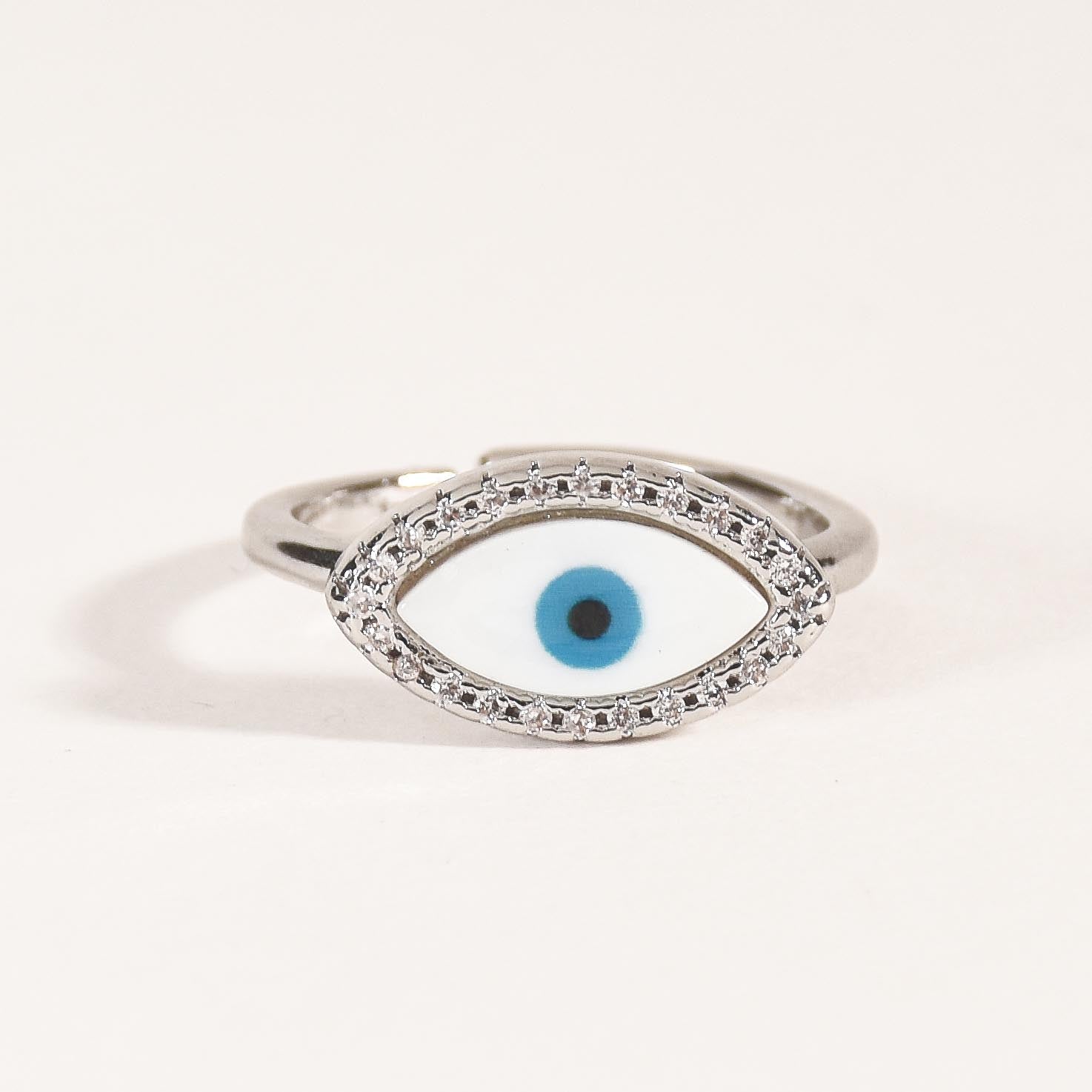 Eye-Shaped Studded Evil Eye Ring