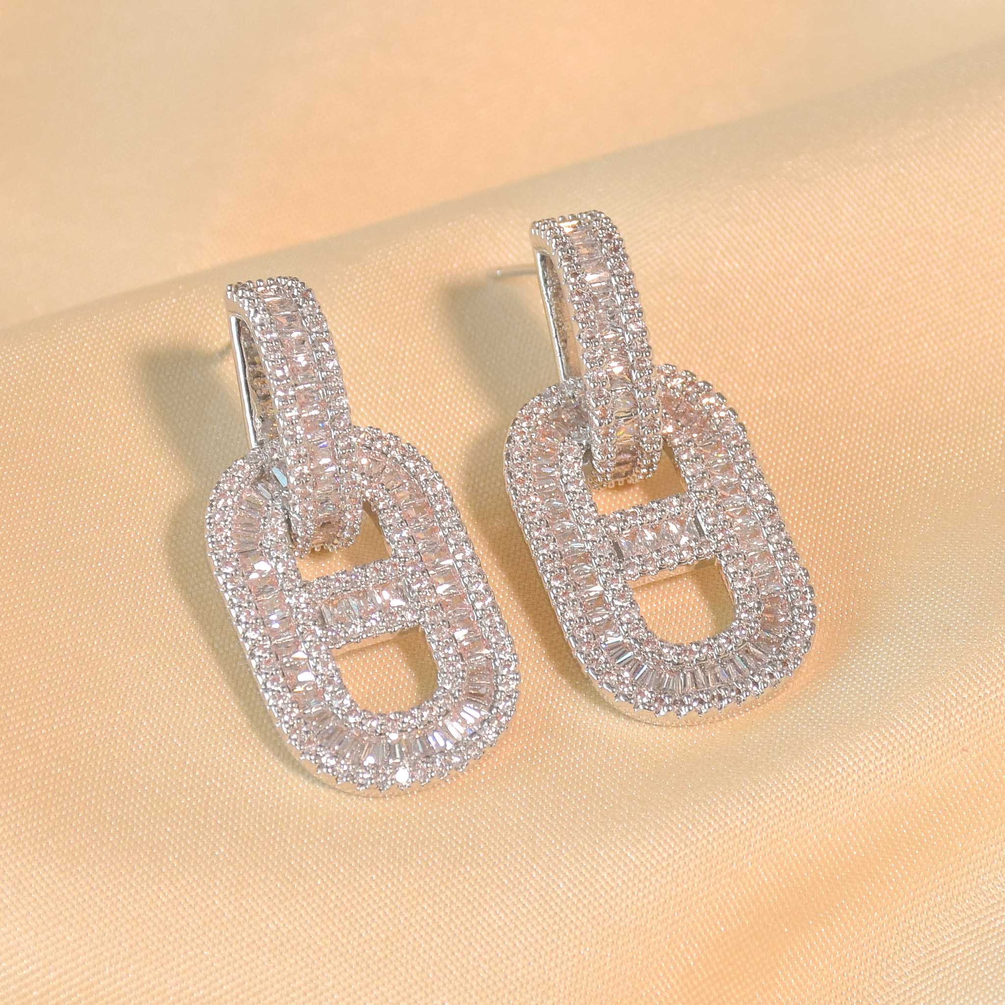 Silver Frame Diamond Earrings