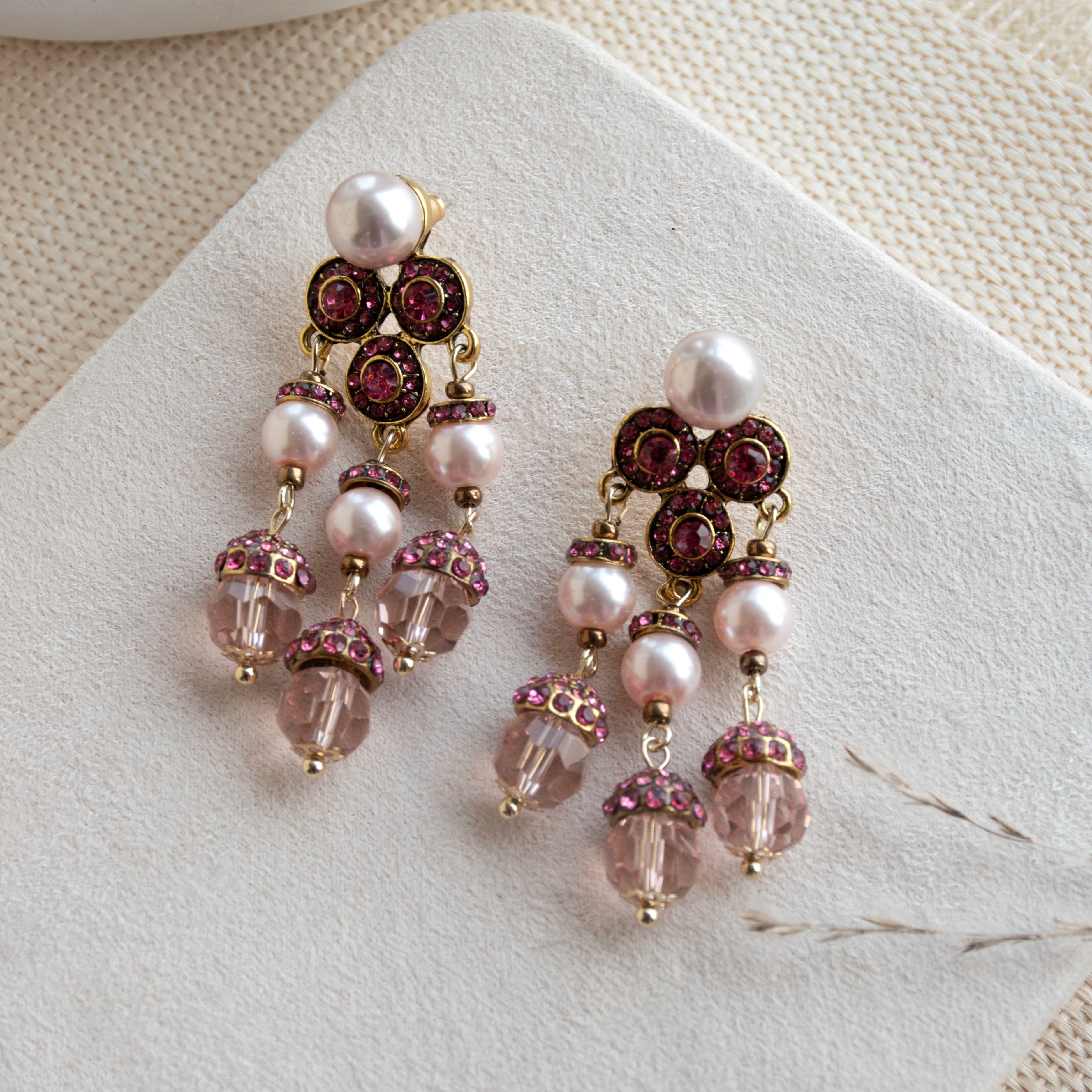 Pink Tassel Pearl Earrings