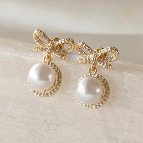 Pearl Bow Diamond Earrings