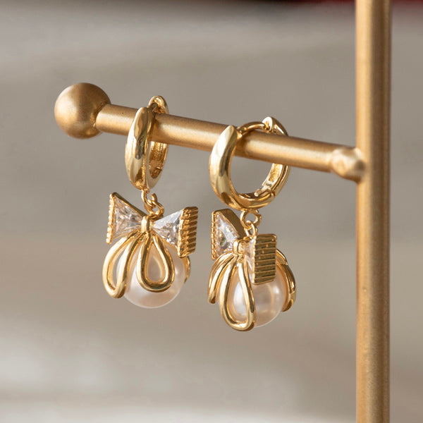 Pearl Bow Crystal Danglers