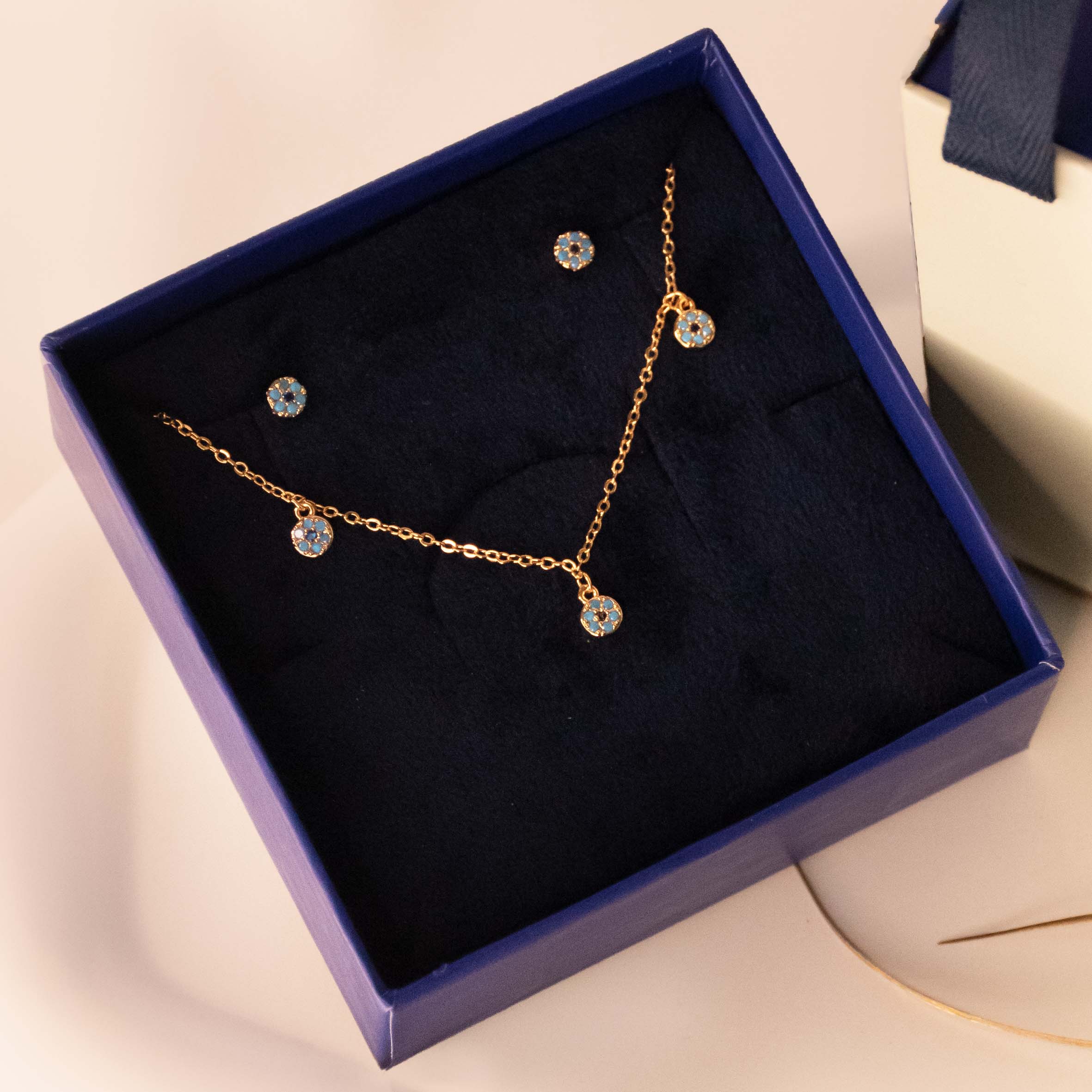 Tiny Round Evileye Charms Necklace Gift Set