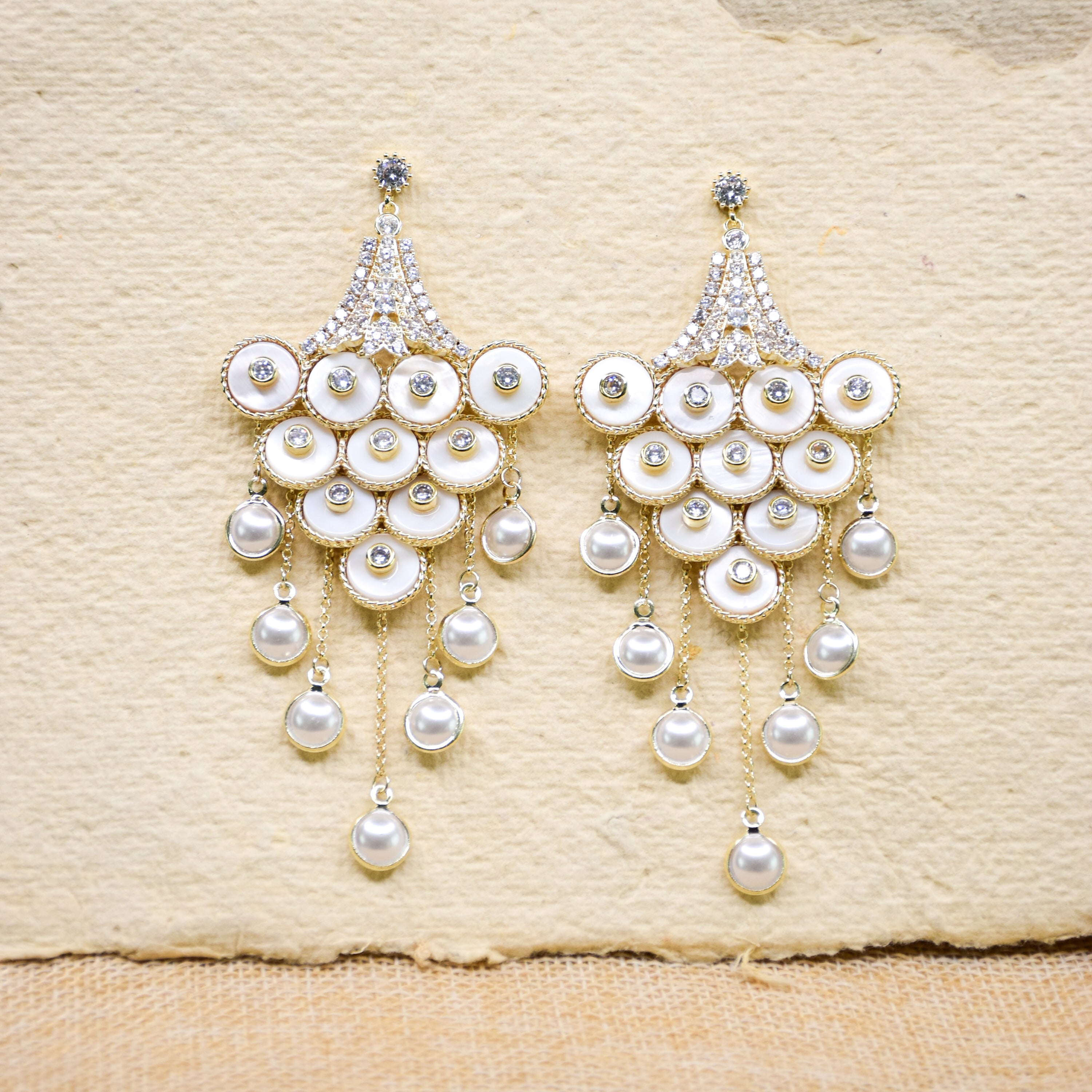 Studded Wheels Pearl Earrings