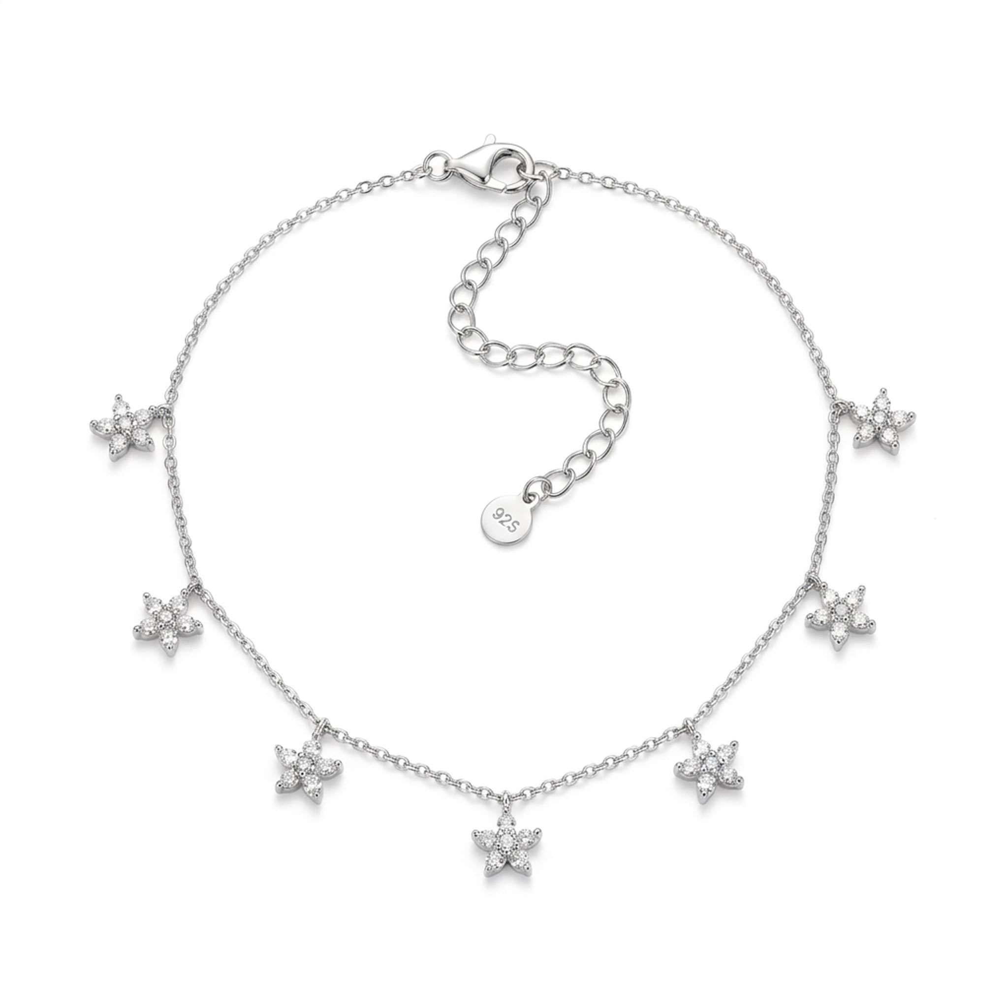 Daisy Trail 925 sterling silver necklace with crystal daisy charms.