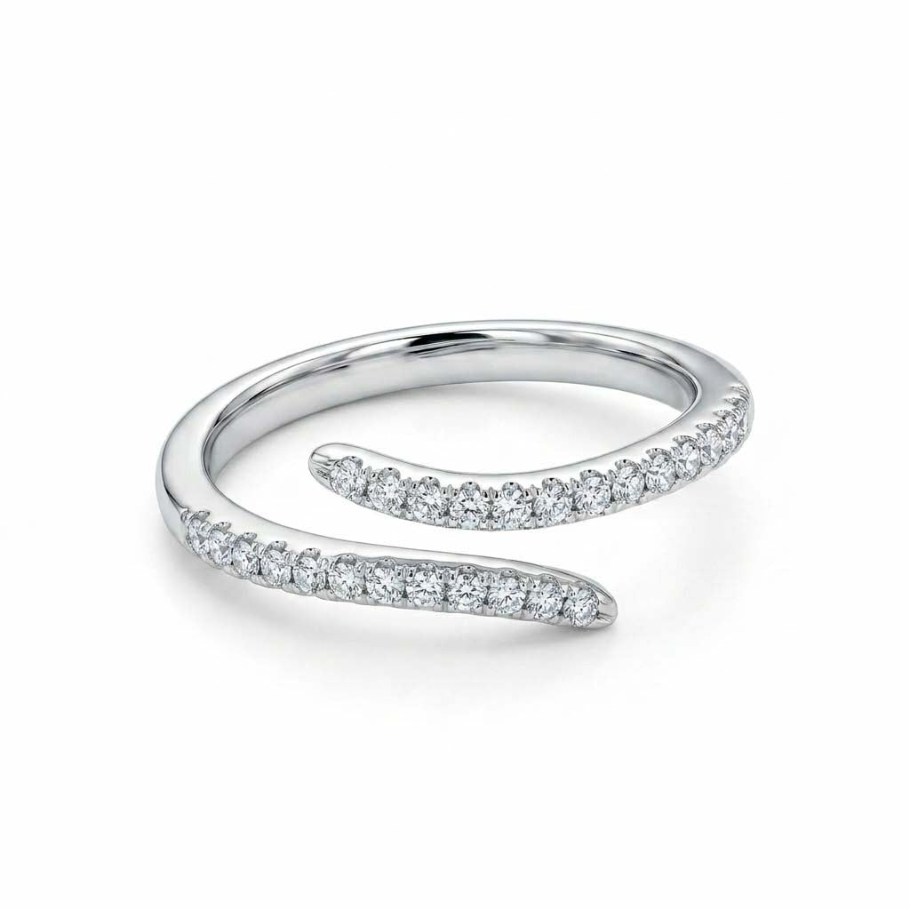 Diamond Curve 925 Sterling Silver Ring with an elegant open-band silhouette and sparkling pave-set diamond accents in polished sterling silver