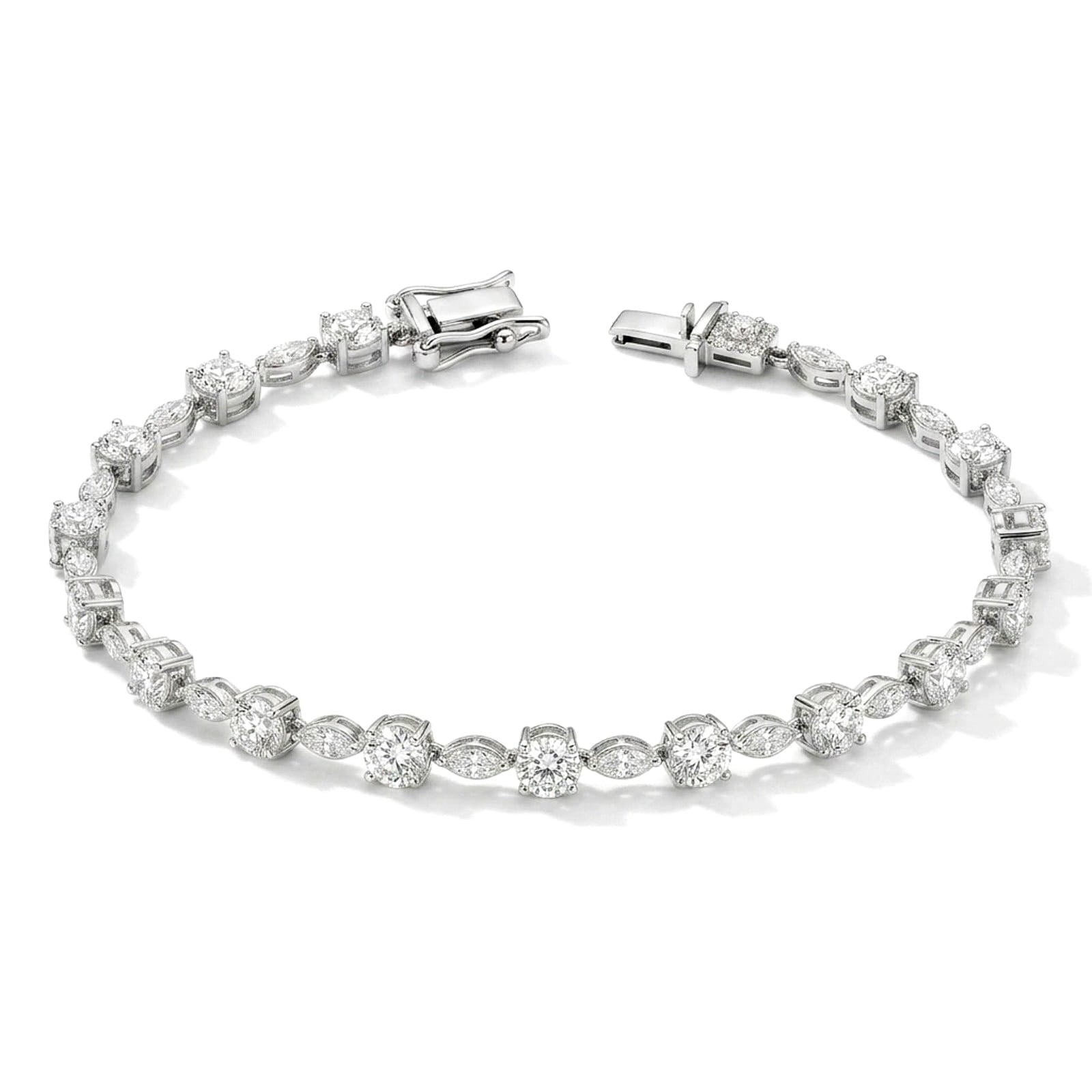 Diamond Dew bracelet crafted in 925 sterling silver with sparkling crystal stones and marquise-shaped links.