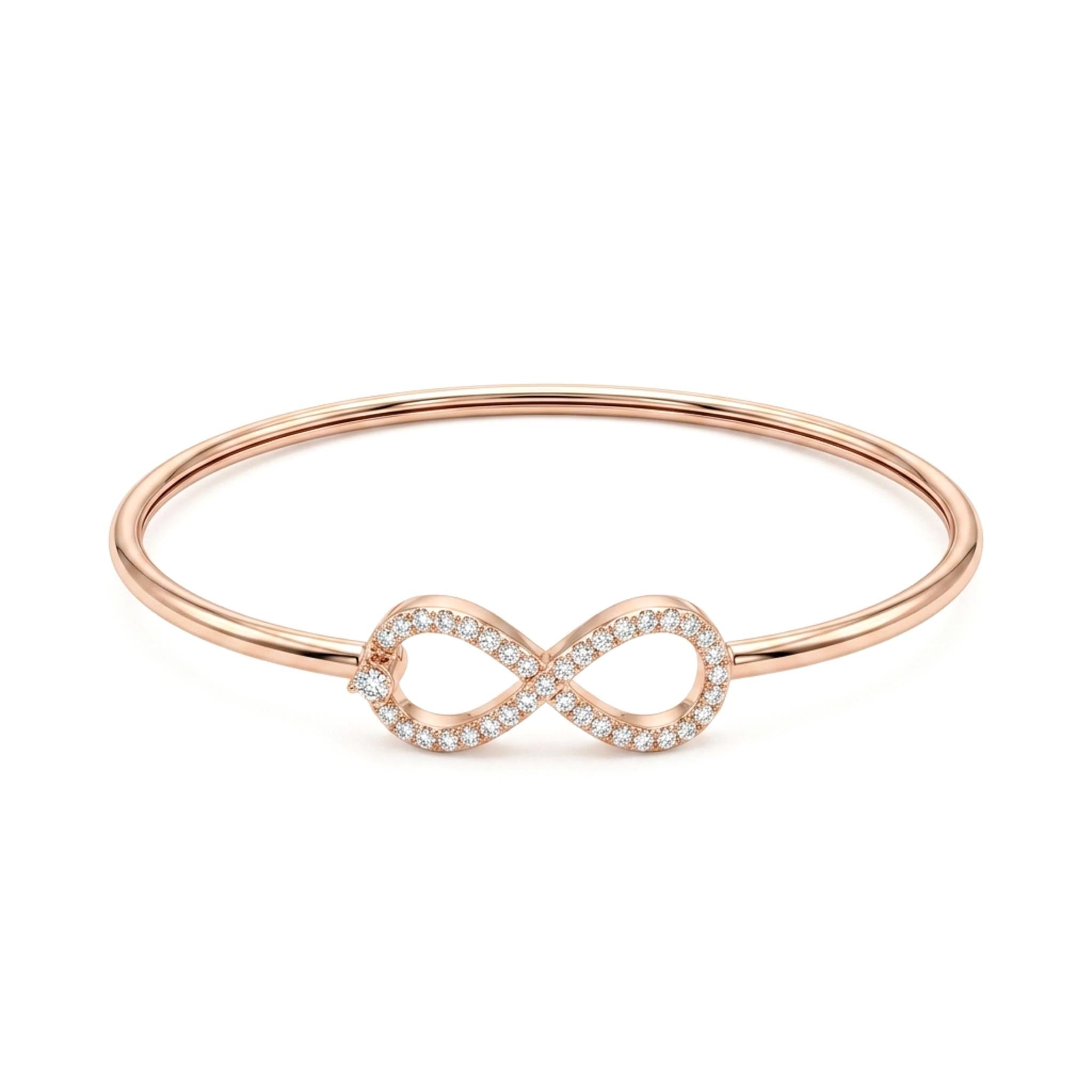 Diamond Infinity Bangle in demi-fine finish featuring sparkling stone accents and an infinity motif,