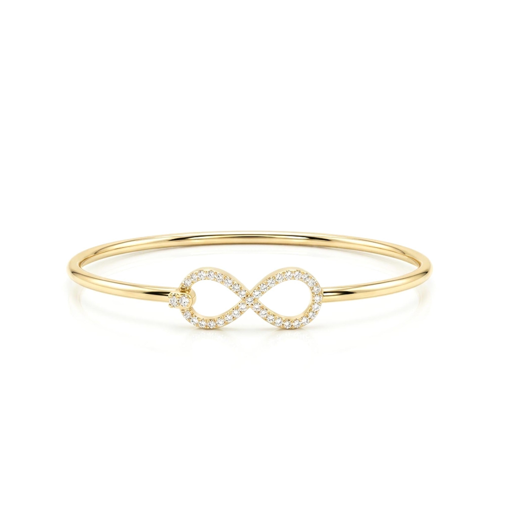 Diamond Infinity Bangle in demi-fine finish featuring sparkling stone accents and an infinity motif