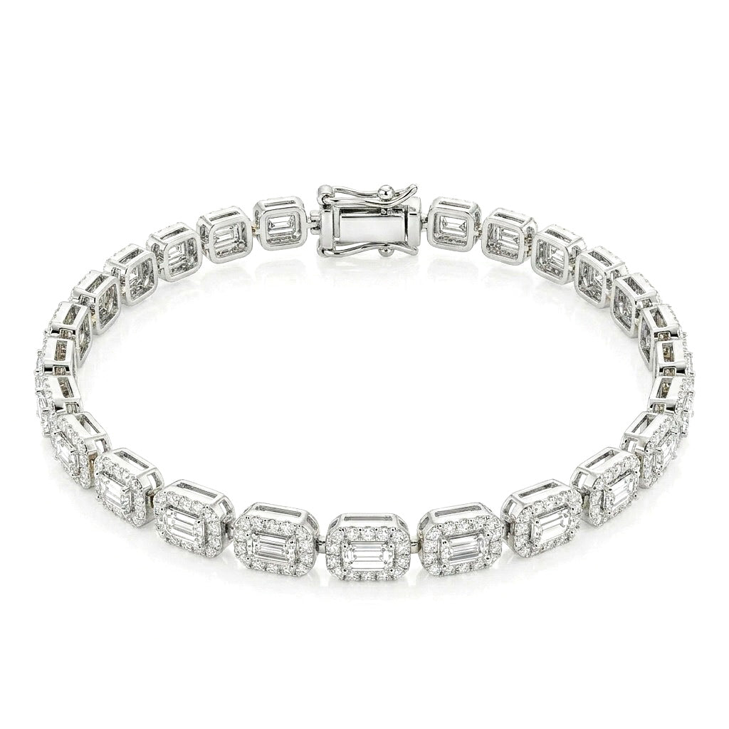 Diamond Marquise 925 Sterling Silver Bracelet featuring alternating round-cut and marquise-shaped stones set in polished sterling silver,