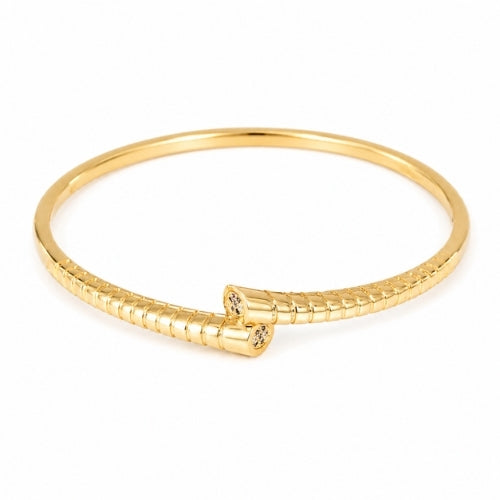 Elegant golden dual-design bangle with an anti-tarnish finish and openable clasp lock, perfect for everyday wear, casual styling, and effortless elegance.