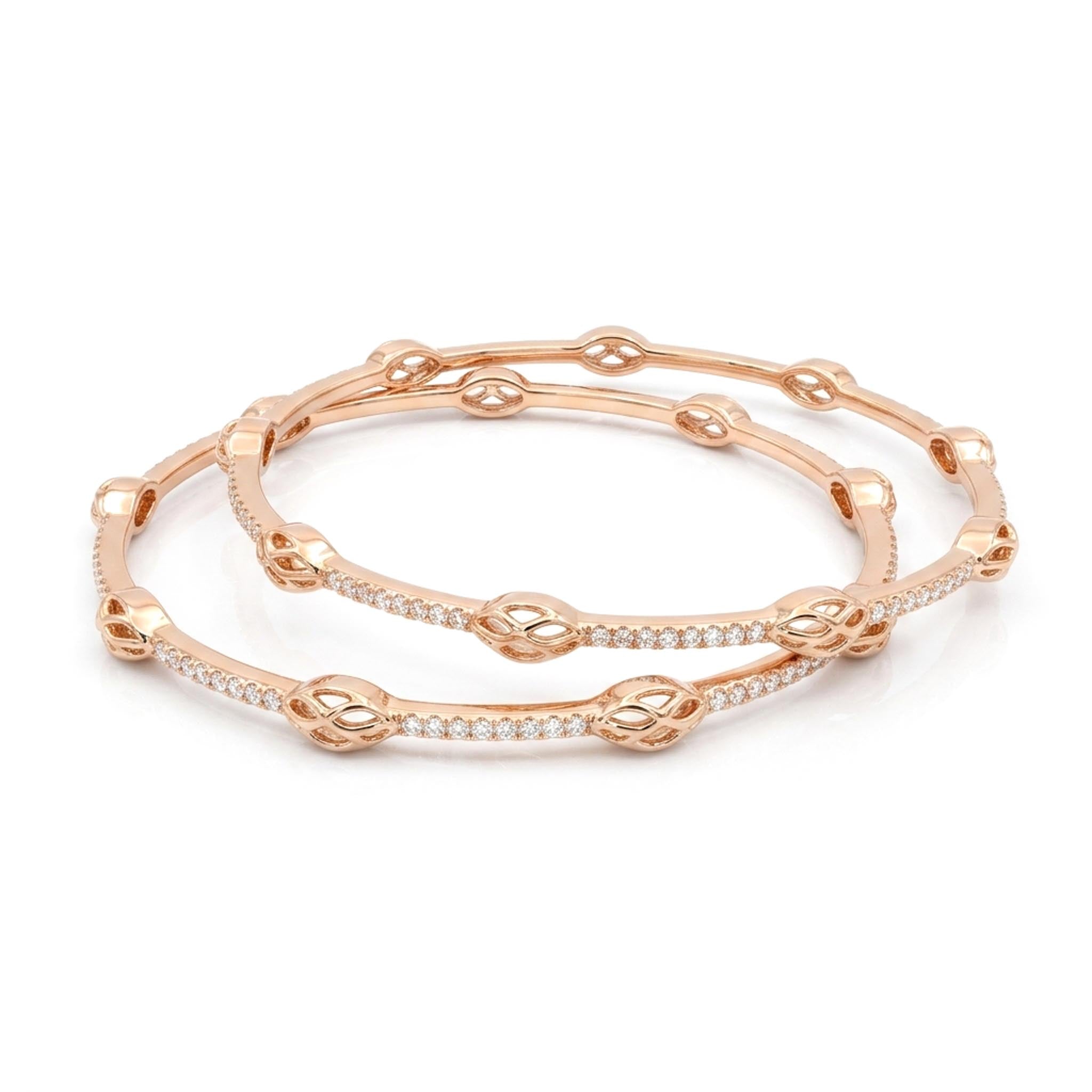 Rose gold bracelet with diamond accents on a white background