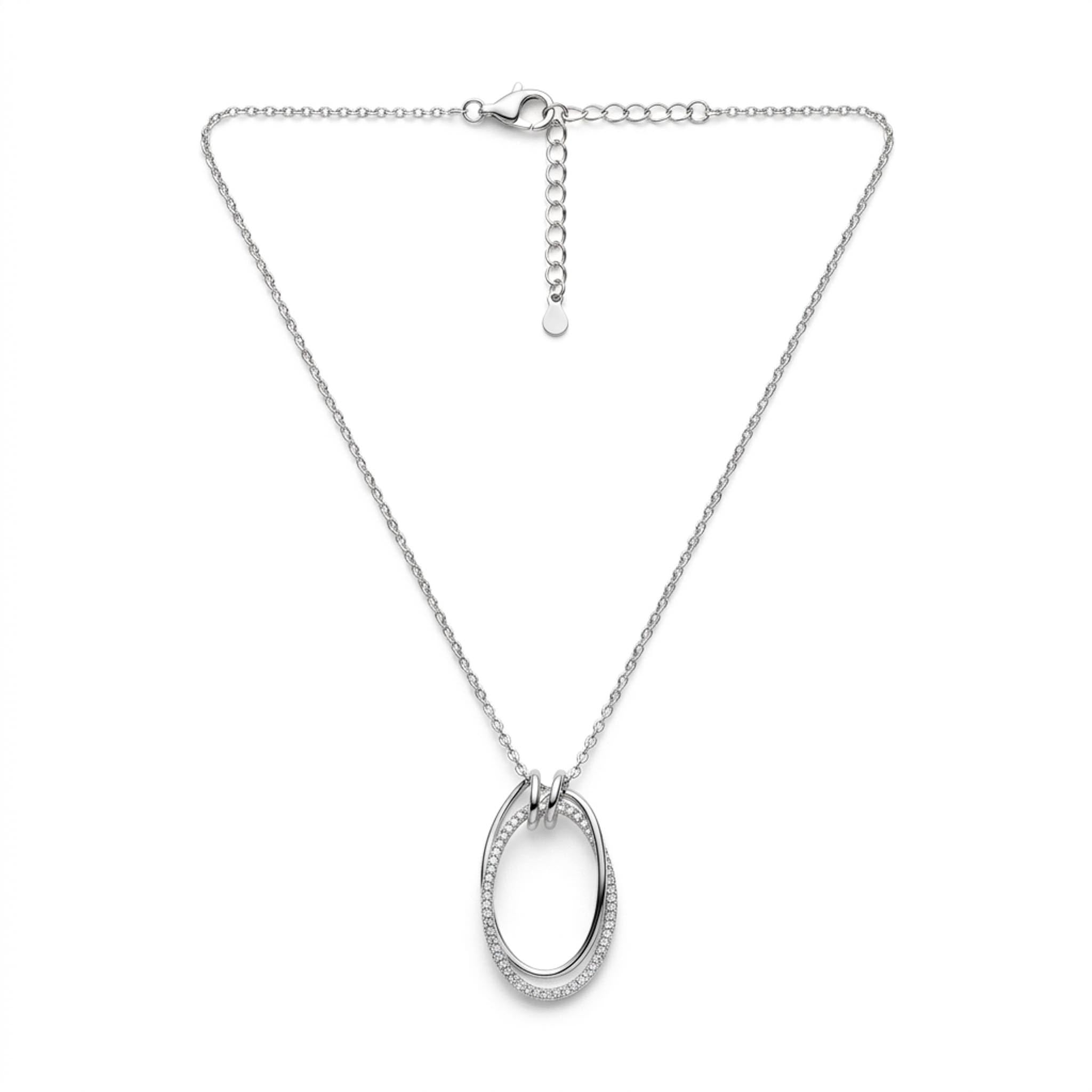 Eternal Oval 925 sterling silver necklace with interlocking crystal oval pendants
