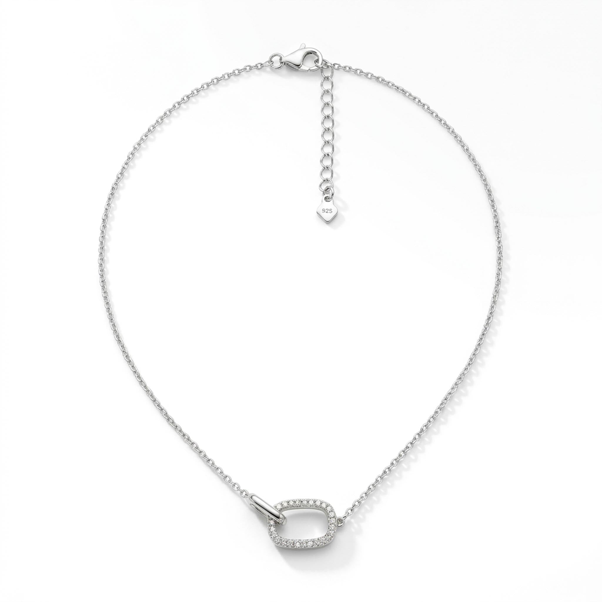 Everlinked 925 sterling silver necklace with pave crystal oval link pendant