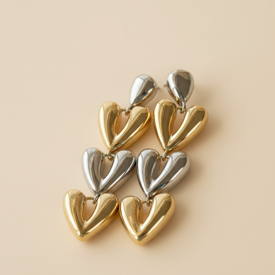 Triple Heart Statement Earrings