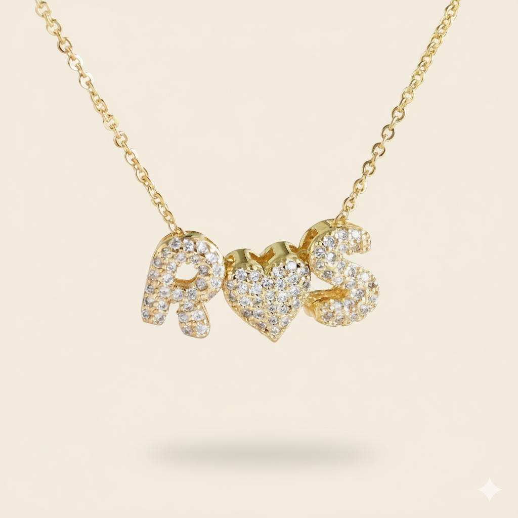 Couple Initial Necklace | Personalised Love Pendant with Heart Charm