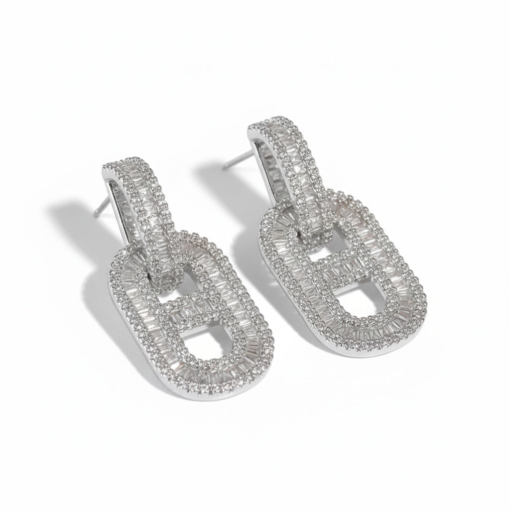 Silver Frame Diamond Earrings