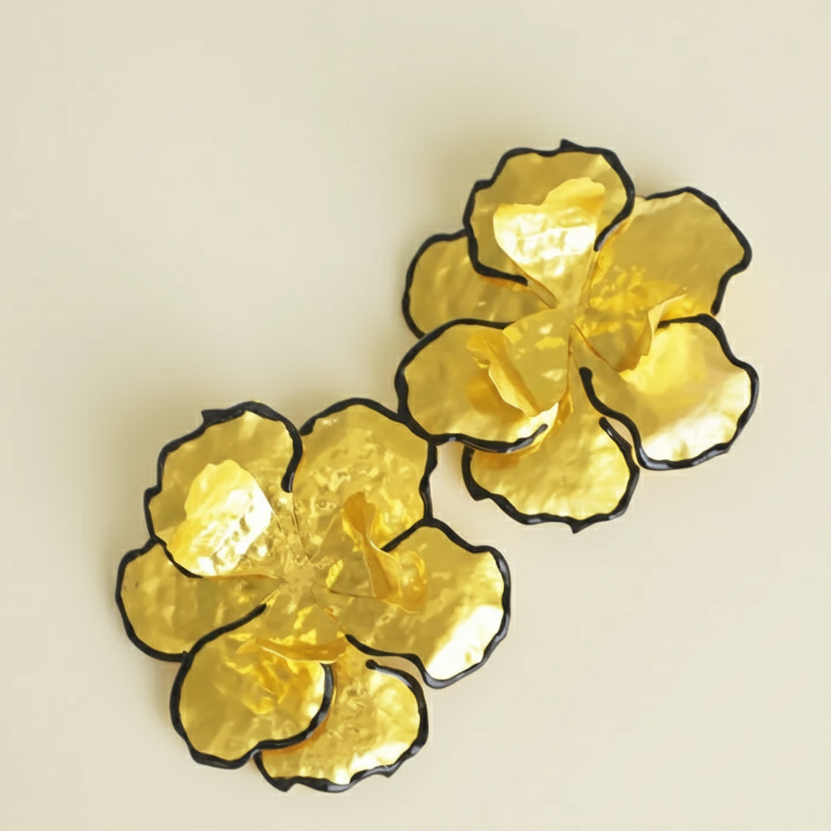 Metallic Black Floral Statement Earring
