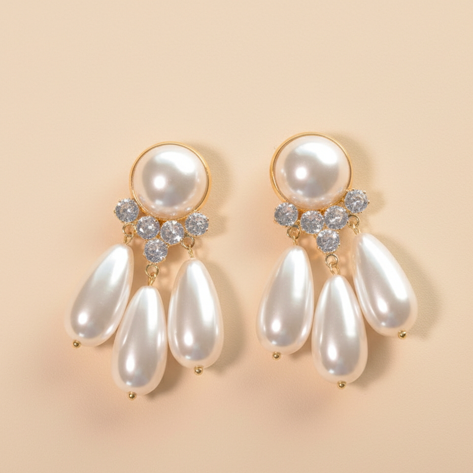 Triple Teardrop Pearl Earring