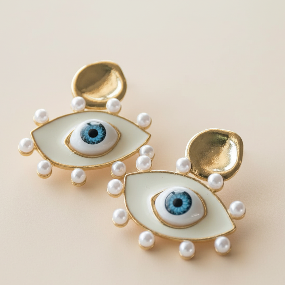 Evil Eye Pearl Earrings