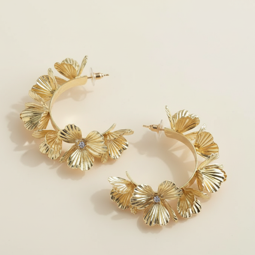 Hibiscus Gilded Hoop Earrings