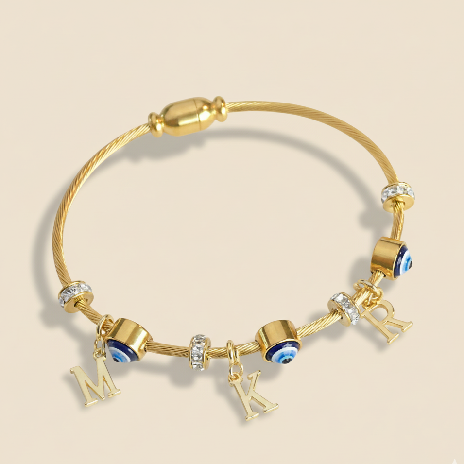 Custom Classic Evil Eye Bangle | Personalize with 2 or 3 Initials