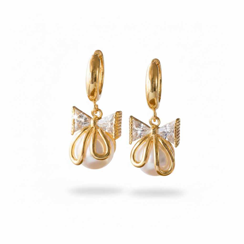 Pearl Bow Crystal Danglers