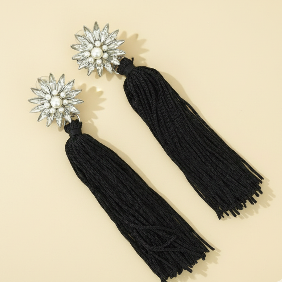 Midnight Sunflower Thread Earrings