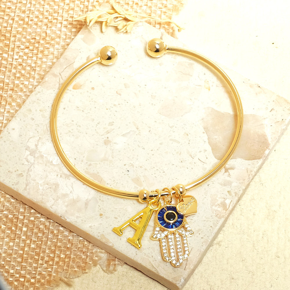 Personalized Initial Hamsa Bracelet + Gift Box