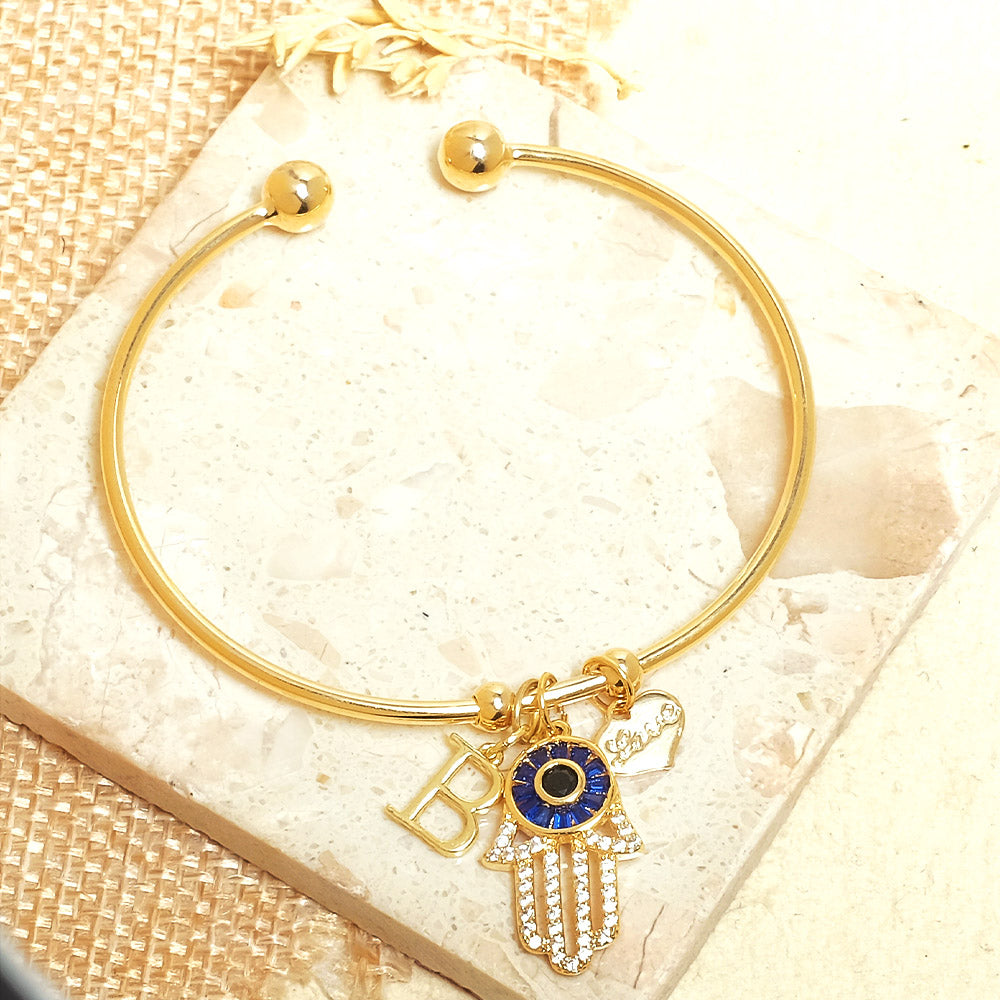Personalized Initial Hamsa Bracelet + Gift Box