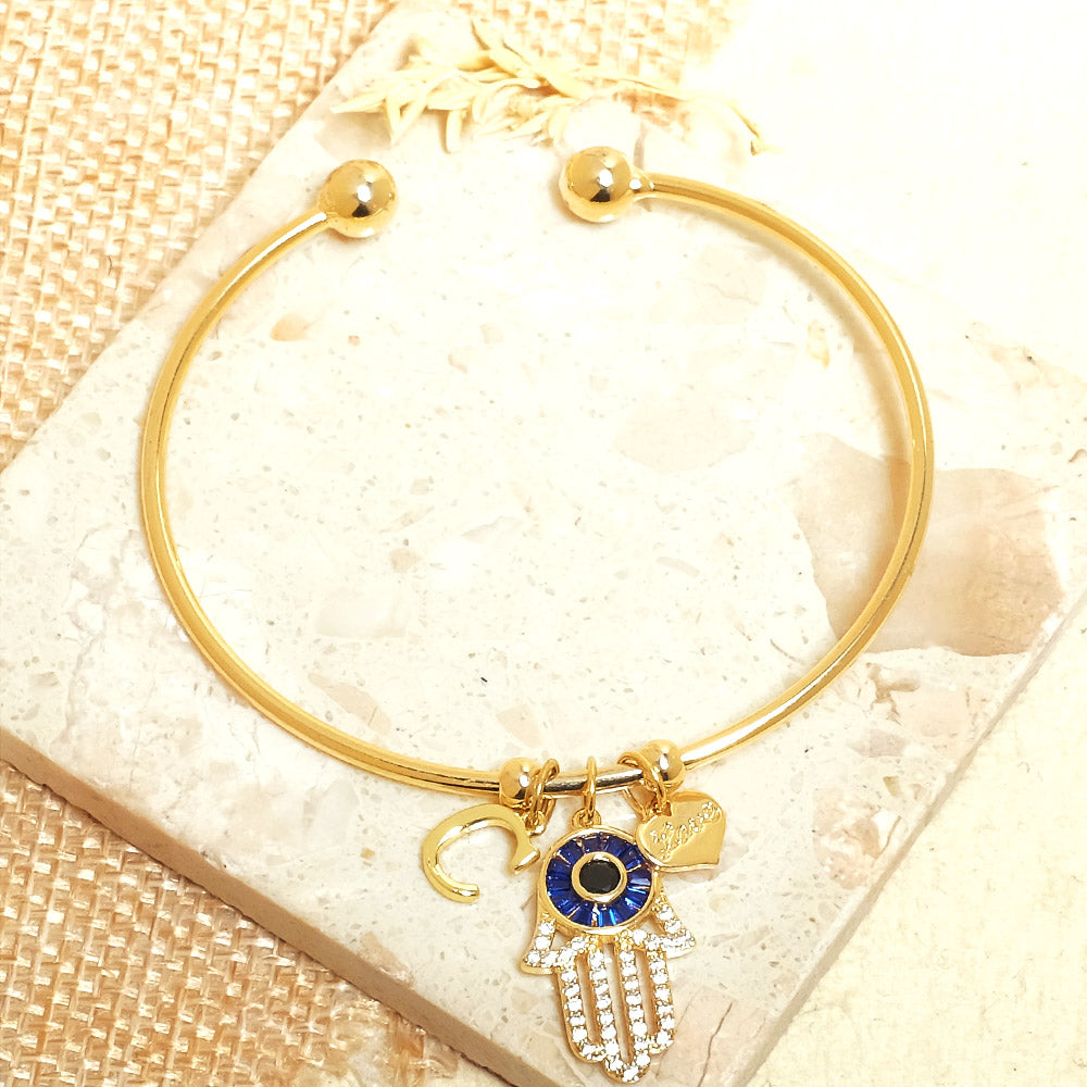 Personalized Initial Hamsa Bracelet + Gift Box