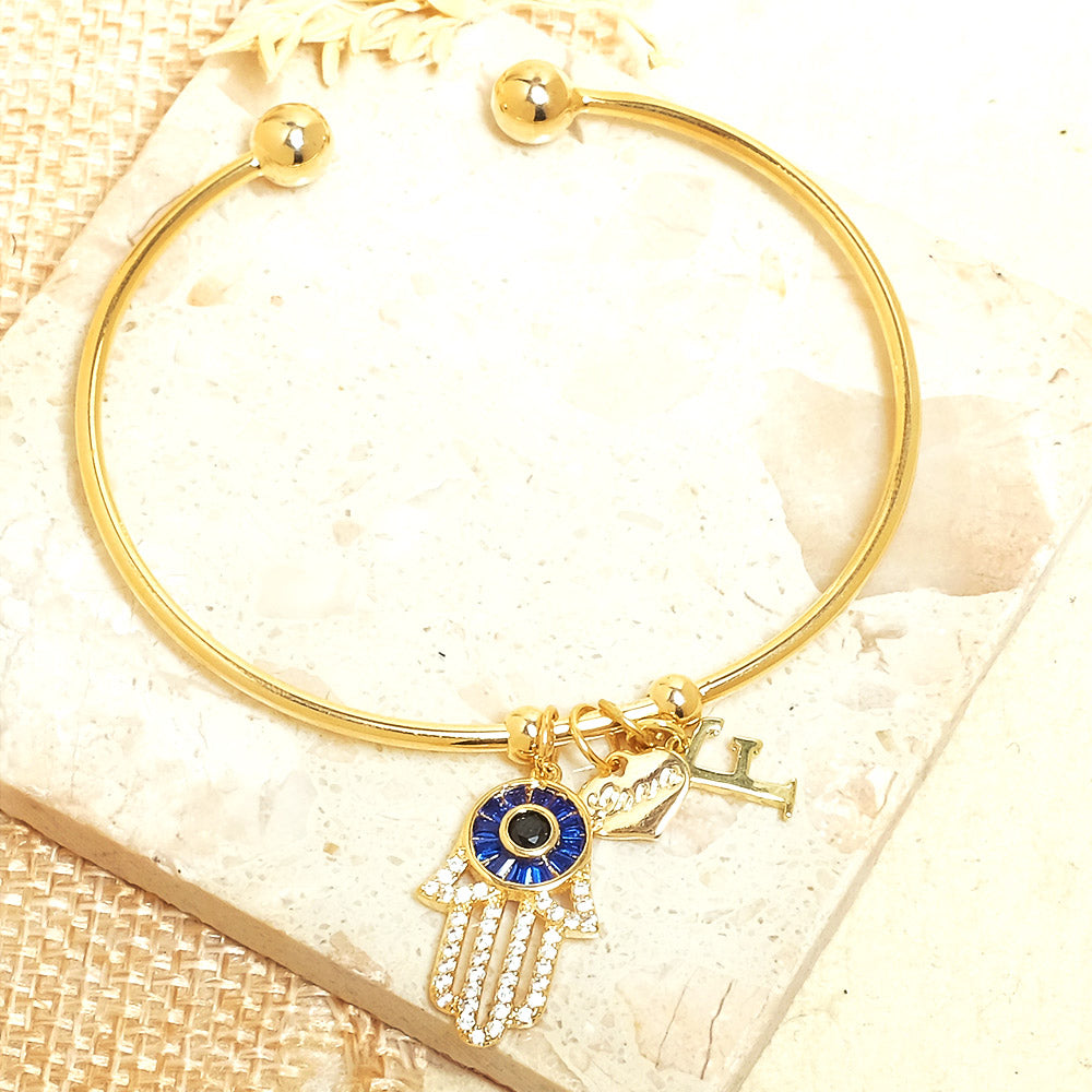 Personalized Initial Hamsa Bracelet + Gift Box