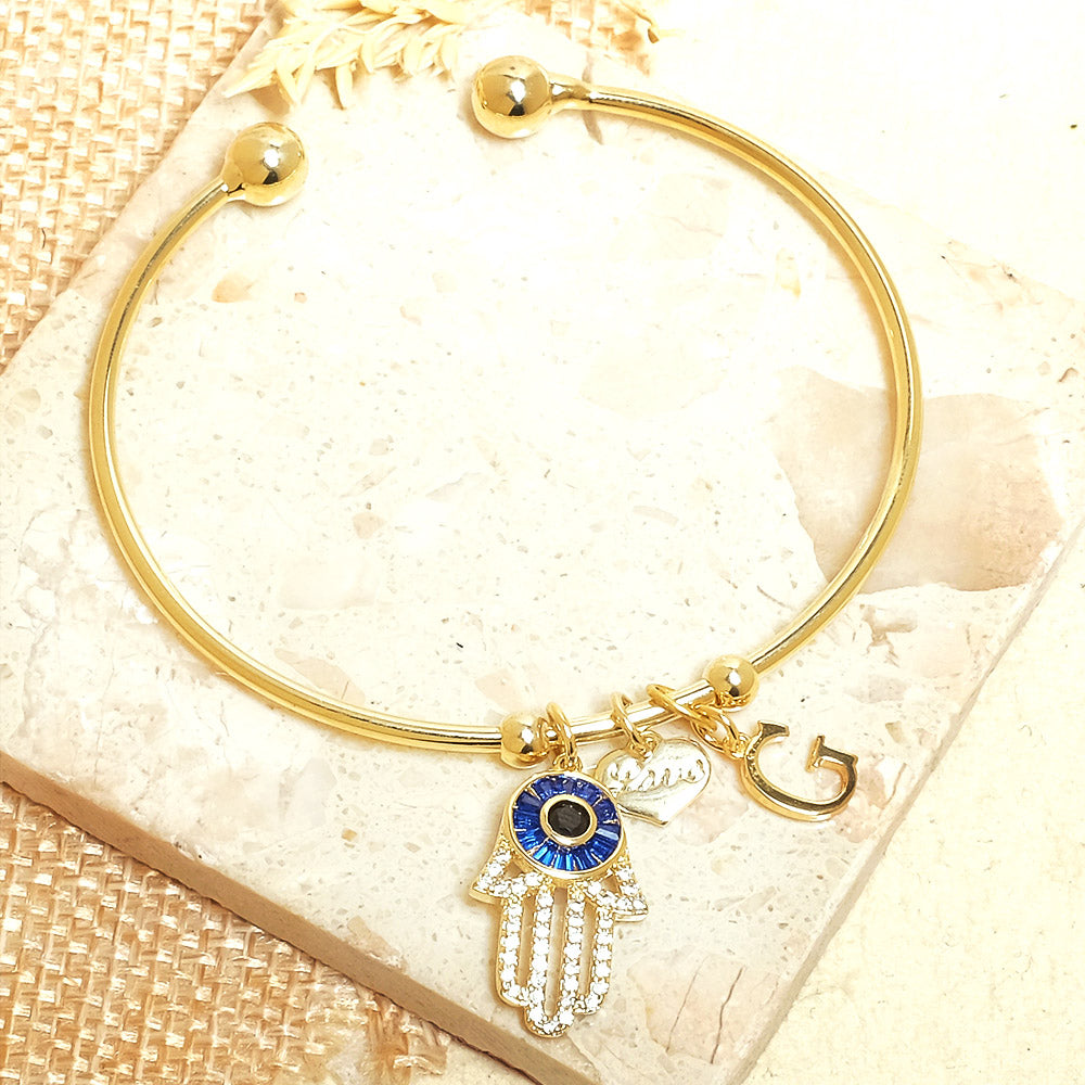Personalized Initial Hamsa Bracelet + Gift Box