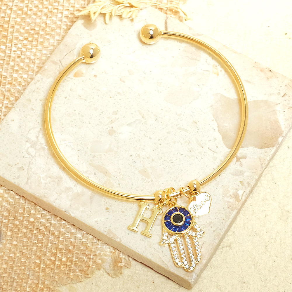 Personalized Initial Hamsa Bracelet + Gift Box