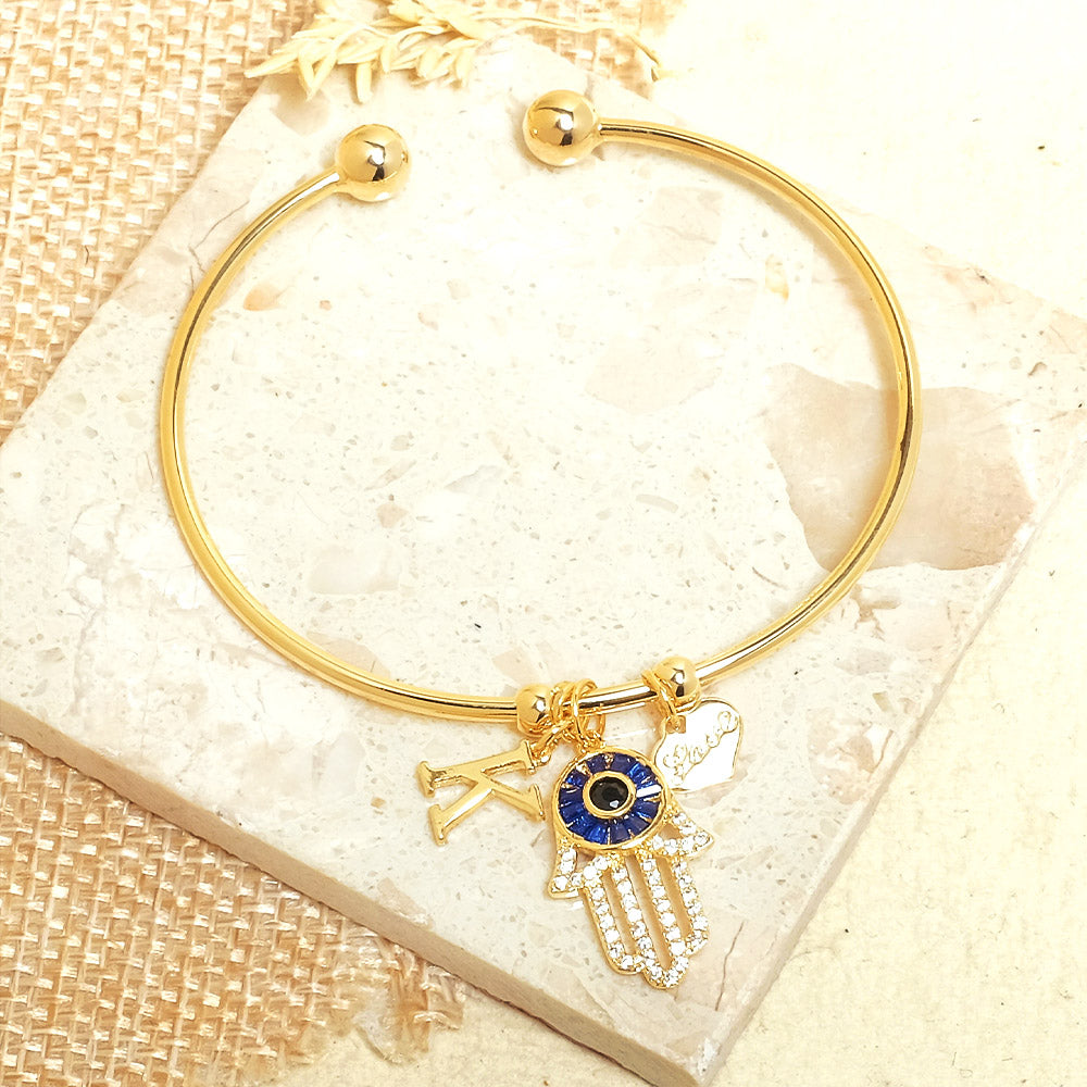 Personalized Initial Hamsa Bracelet + Gift Box