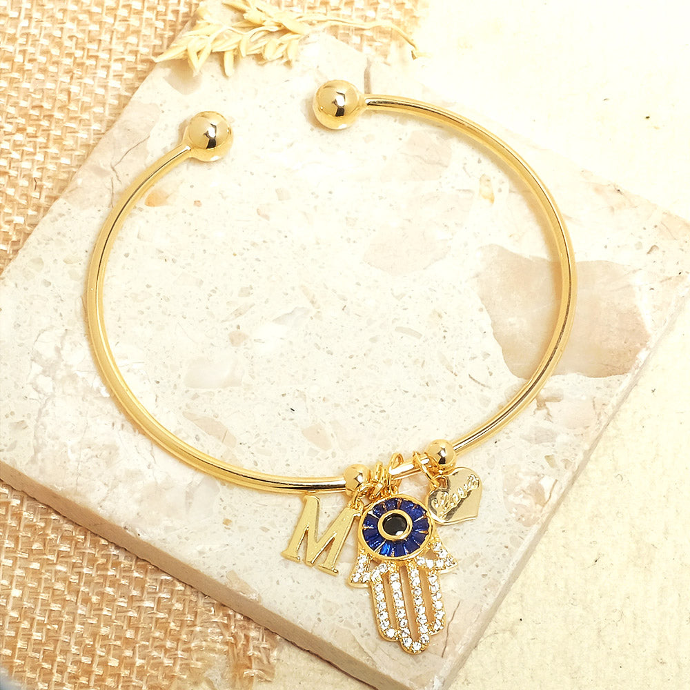 Personalized Initial Hamsa Bracelet + Gift Box