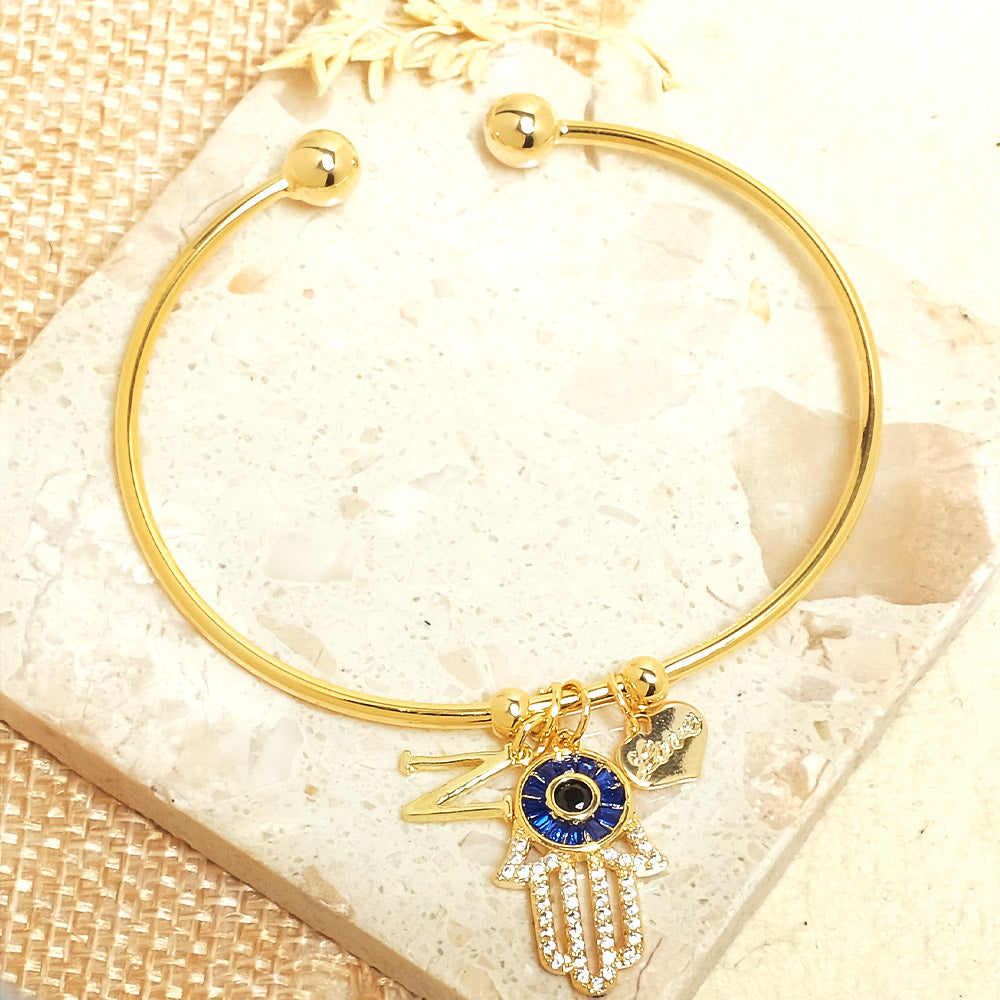Personalized Initial Hamsa Bracelet + Gift Box