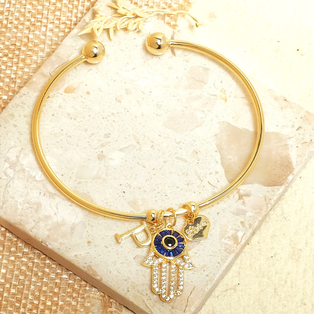 Personalized Initial Hamsa Bracelet + Gift Box